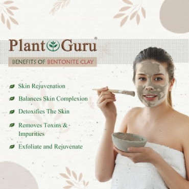 Plant Guru Indian Healing Clay 1 lb. - 100% Natural Sodium Bentonite Clay Powder - Deep Pore Cleansing Facial And Body Mask - Detox Clay for Face, Hair, Acne, and Bath.