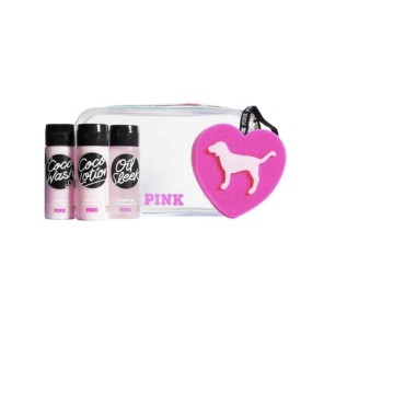 Victoria’s Secret PINK COCO Gift Set Coconut Oil 5 pc - Wash, Lotion, Oil, Sponge, Beauty Bag