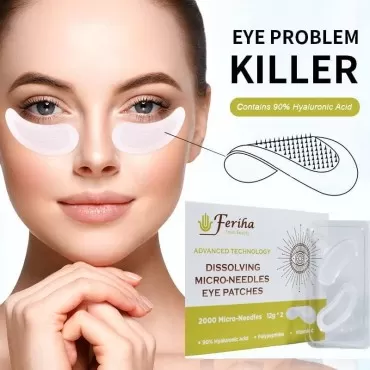 FERIHA Dissolving 2000 Microneedles Eye Patches, Vitamin C, Hyaluronic Acid & Peptides, Advanced BioActive Technology, Anti-Wrinkles,Puffy Eyes, Dark Circles, INSTANT RESULT (2 x Pairs)