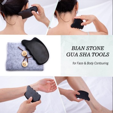 Allshow Gua Sha Stone, Bian Stone Gua Sha Facial Tools, Empress Stone for Face Massage & Body Scraping, Black Bian Stone Massage Tools for Anti-Aging, Wrinkles, Skin Tightening