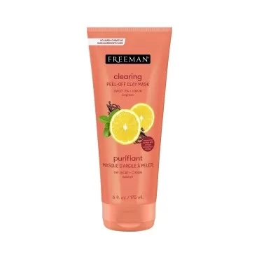 FREEMAN Clearing Sweet Tea & Lemon Peel-Off Clay Facial Mask, Antioxidant Rich Skincare Treatment, Protects Skin and Lightens Dark Spots, Face Mask For Combination Skin, 6 fl.oz./175 mL Tube, 1 Count