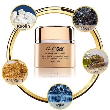 GLO24K Timeless Nourishing Gold Mask with 24k Gold, OxygenSkin, and Vitamins C,E. A Potent Formula for a Radiant Skin.