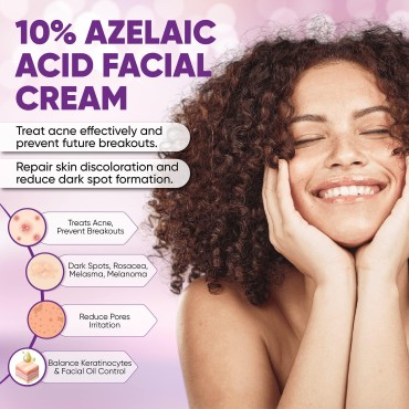 Azelaic Acid 10% Facial Cream, for Redness Relief Face, Rosacea Acne Treatment, Pimple Pigmentation Blackhead, Balance Excess Sebum, Clarify Skin, Soothe Irritation,1 oz