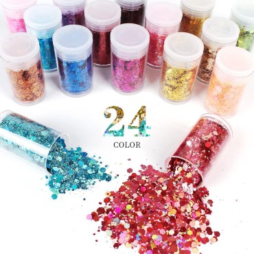 Chunky and Fine Glitter Mix, Estanoite 24 Colors S...