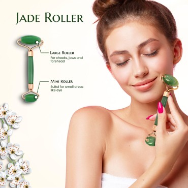 Jade Roller For Face, Neck, Puffy Eyes - Facial Ma...