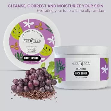 Fermosa Grapeseed Facial Scrub - Exfoliating Face Scrub, Blackhead and Acne Face Scrub & Exfoliator, For Smooth Skin with a Glow- 6.8oz