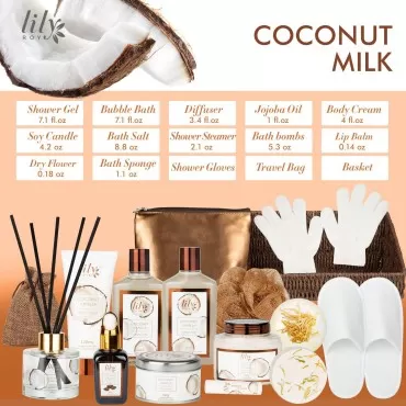 Coconut Vanilla Bath Spa Gift Basket Set for Women...