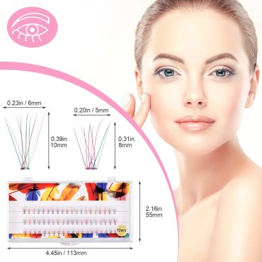 120pcs Colorful Volume Eyelashes Extension, PAGOW Easy Fans Eye Lash Extensions, Pre Made Individual Soft False Eyelashes Make Up Tools for Women Girls (D Curl,8mm/10mm) 60pcs / Box