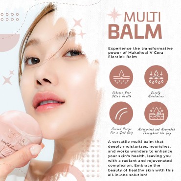 [Makeheal] V-Cera Elastick Balm, Gua Sha Plate Design for Facial Massages, Moisturize & Nourishes Skin, Multi Balm Stick Form with Curved Design for a Good Grip, Youthful Balance Skin, KBeauty (14g)