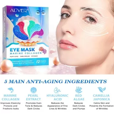 RTEWXLP Under Eye Mask Gel Pads,Under Eye Patches for Puffy Eyes,Dark Circles & Puffiness,Natural Marine Collagen Eye Bags Treatment,Hyaluronic-Anti Aging,Eye Moisturizer mask (12 Pairs)
