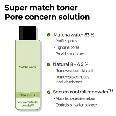 SOME BY MI Super Matcha Pore Tightening Toner - 5.07Oz, 150ml - Made from Matcha Extracts for Sensitive Skin - Skin Moisturizing and Purifying - Blackheads, Sebum and Pore Care - Korean Skin Care