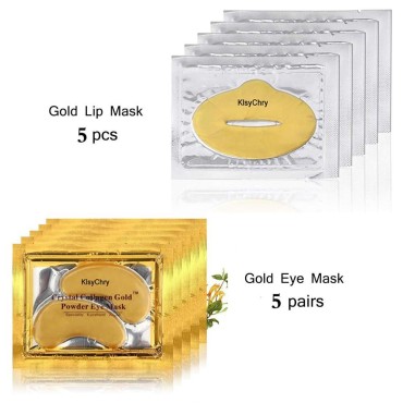 24K Gold Crystal Lip and Eye Mask, KlsyChry 5 Pair...