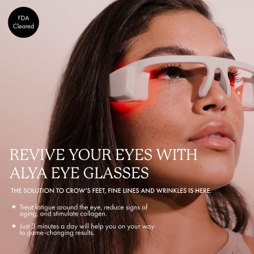 Vanity Planet Alya Red LED Eye Glasses, Grey Frame - Auto Shut Off Wearable Beauty Tech Treatment - Fights and Reduce Crows Feet, Under-Eye Fine Lines, Wrinkles & Signs of Aging - Collagen Production