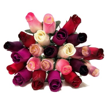24 Realistic Wooden Roses, Berry Assortment...