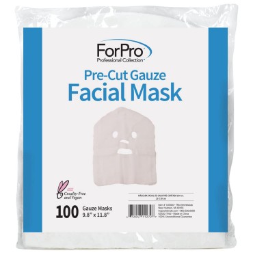 ForPro Precut Gauze Facial Mask, 100% Cotton Gauze, for High Frequency Facial Treatments and Masks, 100-Count