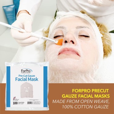 ForPro Precut Gauze Facial Mask, 100% Cotton Gauze, for High Frequency Facial Treatments and Masks, 100-Count