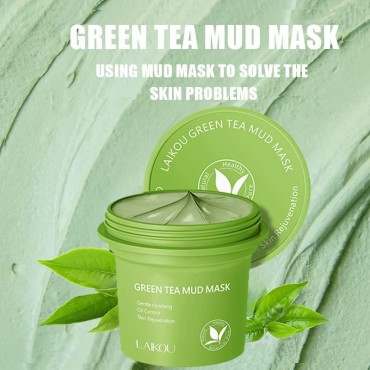 AKARY Clay Mask Skin Care Green Tea Mud Mask, Natural Organic Green Tea Mud Mask with Hyaluronic Acid, Deep Cleansing Blackhead Removal Face Mask Nourishing Hydration Facial Mask for Face and Body