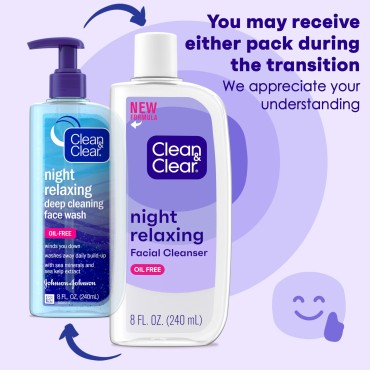 Clean & Clear Night Relaxing Deep Cleaning Oil-Free Night Face Wash, Foaming Facial Cleanser with Hyaluronic Acid & Sea Kelp Extract Gently Removes Oil & Pore Clogging Impurities, 8 fl. oz