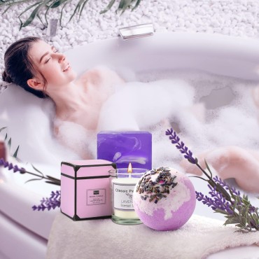 Birthday Gifts for Women, Gift Baskets for Women Mom Birthday Gifts Anniversary Gift for Her Gifts for Girlfriend Daughter Friend Wife Teacher Gifts Lavender Bath Spa Purple Gift Bags Christmas Gifts