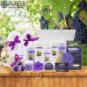 Deluxe XL Spa Gift Basket with Essential Oils. 20 Piece Luxury Bath & Body Gift Set with Bath Bombs, Bubble Bath & More! Natural Organic Huge Bath Gift Set for Her, Holiday Gift (Grapeseed & Lavender)