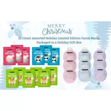 Freeman Christmas Face Mask Set, 21 Count Assorted Holiday Limited Edition Facial Masks, Ornaments, Reindeer, Snowman and More In Holiday Gift Box, Great Stocking Stuffer, Ideal Gifts for Women