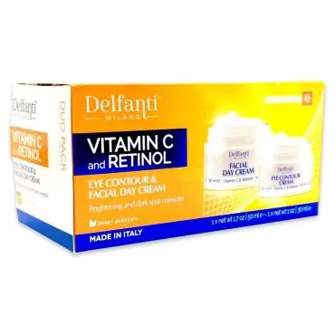 Delfanti-Milano VITAMIN C & RETINOL DUO PACK Full Size Facial Day Cream and Eye Contour Cream • Brightening and Dark Spot Corrector