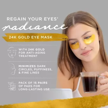 Dermoland - Under Eye Gel Pads, Collagen Eye Patches for Puffy Eyes, Dark Circles, and Wrinkles, 24K Gold Eye Mask, Gel Eye Mask with Hyaluronic Acid, Vegan, Cruelty-Free, Hydrating Eye Pad,15 Pairs