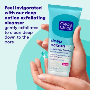 Clean & Clear Oil-Free Deep Action Exfoliating Facial Scrub, Cooling Face Wash for Deep Pore Cleansing, 7 oz