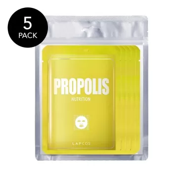 LAPCOS Propolis Sheet Mask, Daily Moisturizing Face Mask, Hydrates & Plumps Skin, Korean Beauty Favorite, 5-Pack