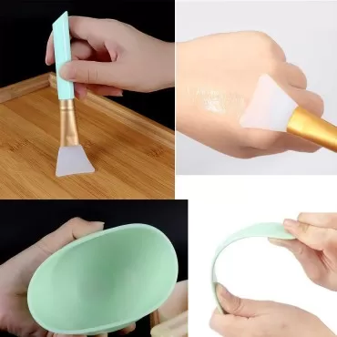 GBSTORE Face Mixing Bowl Set, DIY Facial-masks Mixing Tool Kit With Silicone Bowl Silicone Brushes Spatula (Green)
