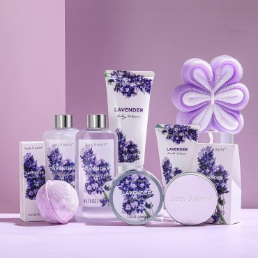 Gift Basket for Women - Bath Gift Set for Women, Body & Earth Gift Baskets with Bubble Bath, Shower Gel, Body Lotion, Lavender Gifts for Women, Spa Basket for Dad Mom, Christmas Gifts for Her