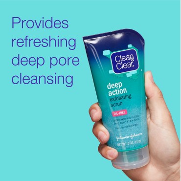 Clean & Clear Deep Action Oil-Free Exfoliating Facial Scrub for Deep Pore Cleansing, Cooling Face Wash with Natural Exfoliating Beads, Refreshing and Invigorating Daily Face Scrubber, 5 oz