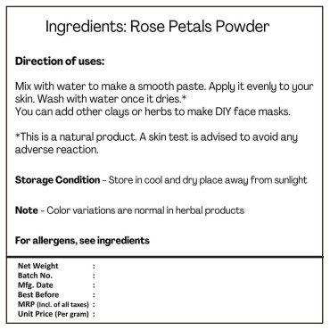 H&C HERBAL INGREDIENTS EXPERT 100% Pure Rose Petals Powder (Rosa Centifolia) for Facial Mask Formulation - 1/2 LB/ 227 gms / 8 Oz