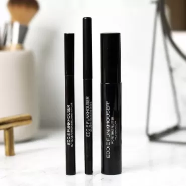 EDDIE FUNKHOUSER All Eye Need - Ultimate Eye Makeup Trio Set | Volumizing Mascara, Liquid Eyeliner, Crème Eyeliner Pencil | Cruelty-Free, Vegan