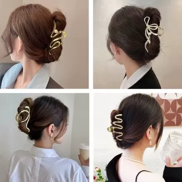 Hair Claw Clips for Women - 4 Pack Large Metal 4 Inch hair clips,Perfect Jaw hair clamps for Women and Thinner, Thick hair styling,Strong Hold Hair,Fashion Hair Accessories (Gold)