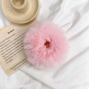 Pink Pom Pom Hair Tie, Fuzzy Scrunchies with Faux ...