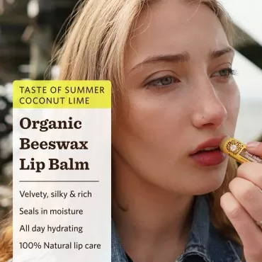 Moon Valley Organics Beeswax Lip Balm for Moisturizing Lips and Cuticles (TROPICAL COCONUT LIME, 3-Pack)