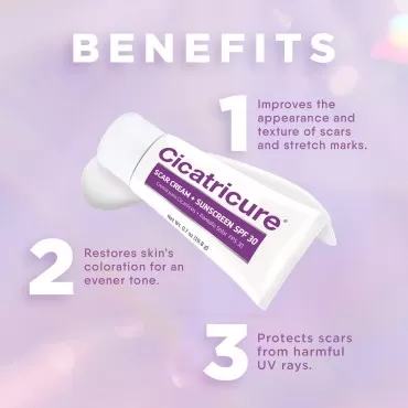 Cicatricure Scar Cream & SPF 30 Sunscreen, Daily Skin Lotion to Help Fade Old & New Scars, Hydrating Formula to Improve Skin Tone, 0.7 Ounce