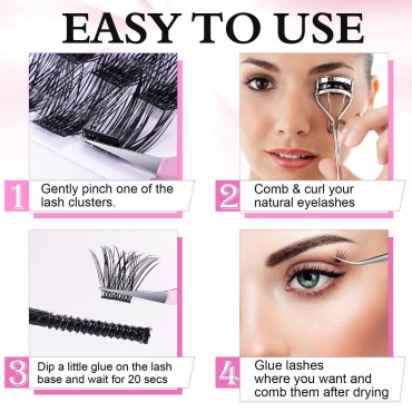 DIY Lash Extension Kit - Individual Lash Clusters 72pcs, D Curl Eyelash Extension Kit 30D 40D,8-16mm Mix Lash Clusters with Strong Hold Lash Bond and Seal Tool and lash tweezers