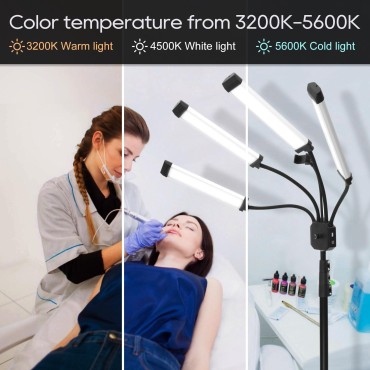Sammery Lash Light for Eyelash Tech Lash Tech Light with 448 LED 5600K Lash Lamp for Eyelash Extensions with Makeup - 4 Color Temps 2 Phone Holders Salon Spa Equipment- 5 Year Warranty