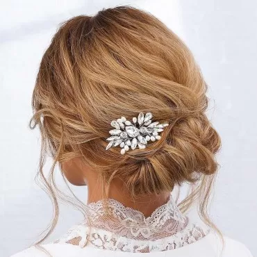 Jeairts Rhinestone Barrette Silver Bridal Hair Clips Pearl Wedding Hair Pieces Glitter Crystal Headpiece Bridal Hair Accessories for Women and Girls