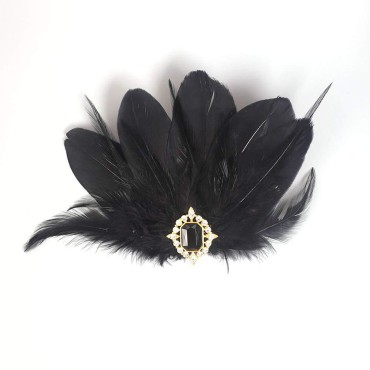 Aimimier 1920s Flapper Black Feather Headpiece Crystal Roaring 20s Feather Hair Clip Masquerade Gatsby Hair Jewelry for Women and Girls