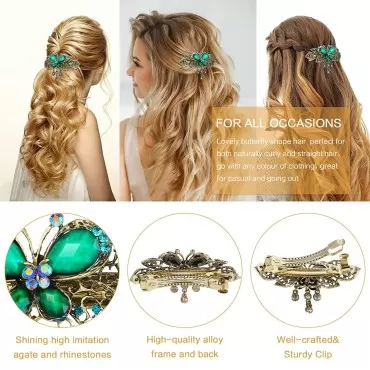 Tvoip Elegant Women Turquoise Butterfly Flower Hairpins Vintage Hair Barrettes Clip Crystal Butterfly Bow Hair Clip Hair Accessories (Blue)