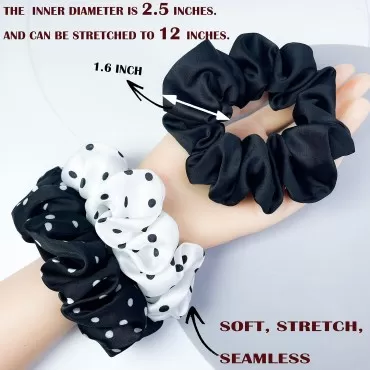 Firecolor Chic 3 Pcs Medium Satin Silk Scrunchies Hair Ties Ropes Scrunchy Hair Elastics Bands Ponytail Holder Pack of Neutral Sturdy Hair Accessories Women Girls No hurt your hair (M, Set 1)