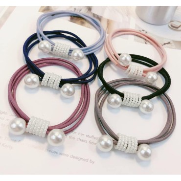 HLLMX 6 PCS Fashion Hair Ties with Elastic Hair Tie for Women Girls Ponytail Holder 6 Colors