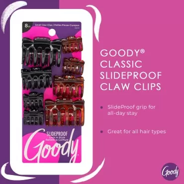 Goody Classics Claw Clips, Assorted Sizes, Assorted Colors - All Hair Types - Great for Easily Pulling Up Your Hair - Pain-Free Hair Accessories for Women, Men, Boys and Girls, 8 Count (Pack of 1)