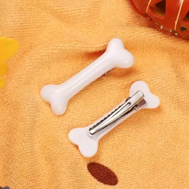 Lurrose 4Pcs Dog Bone Hair Clips White Dog Bone Alligator Clips Bones Pebble Hair Barrette Halloween Bone Hair Pins for Halloween Cosplay Party