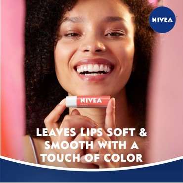 NIVEA Peach Lip Care - Tinted Lip Balm for Beautiful, Soft Lips - Pack of 4