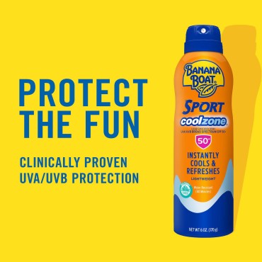 Banana Boat Sport Cool Zone SPF 50 Sunscreen Spray | Sport Clear Sunscreen Spray, Oxybenzone Free Sunscreen Pack SPF 50, 6oz each Twin Pack