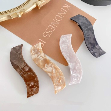 Hair Barrettes for Women, 4 Pack Tortoise Shell Cellulose Acetate Barrettes French Design Hair Clip Large Rectangular Automatic Hair Pins for Women Girl Lady Fashion Ponytail Holders Barrettes